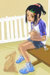  :p black_hair blush_stickers bow brown_eyes bunny carrot child denim_skirt disney donald_duck footwear hair_bow hair_ornament hairpin metalzigzag nike original ponytail rabbit raglan_sleeves shoes sitting skirt sneakers socks tongue 