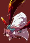  absurdres arm_cannon bow brown_hair cape fingerless_gloves gloves hair_bow highres ichigatsu_toshikazu long_hair red_eyes reiuji_utsuho solo touhou weapon wings 