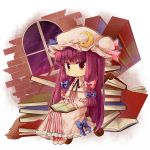  blush book chibi crescent hat kiri_futoshi long_hair patchouli_knowledge purple_eyes purple_hair solo touhou violet_eyes 