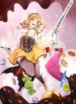  bad_id beret blonde_hair charlotte_(madoka_magica) drill_hair dual_wielding gun hat ki_(vicolor) light_particles long_hair magical_girl magical_musket mahou_shoujo_madoka_magica puffy_sleeves rifle thigh-highs thighhighs tomoe_mami twintails weapon witch's_labyrinth yellow_eyes 