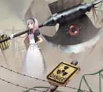  axe axe_over_shoulder eyeball gloves hand_on_hip hips huge_weapon long_hair maid maid_headdress open_mouth original pink_hair red_eyes sign solo tog_(shoten) weapon 