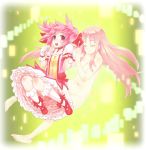  2girls barefoot bubble_skirt choker closed_eyes connect_(madoka_magica) dual_persona eyes_closed gloves hand_holding holding_hands kaname_madoka long_hair magical_girl mahou_shoujo_madoka_magica multiple_girls navel nude open_mouth pink_eyes pink_hair puffy_sleeves racie45bv shoes short_hair short_twintails smile twintails white_gloves white_legwear 