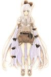  absurdres adapted_costume alternate_color alternate_costume bare_legs butterfly contemporary fujiwara_no_mokou hair_ribbon highres long_hair poruhi ribbon shorts simple_background smile solo standing suspenders touhou very_long_hair white_hair 