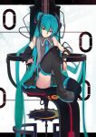  aqua_eyes aqua_hair cable detached_sleeves hatsune_miku headphones highres long_hair necktie open_mouth panties shirabi_(life-is-free) shirt_lift sitting solo striped striped_panties thigh-highs thighhighs twintails underwear very_long_hair vocaloid 