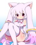  bad_id bottomless detached_sleeves genderswap kyubey kyuubee long_hair mahou_shoujo_madoka_magica personification pink_eyes solo tail thigh-highs thighhighs twintails white_hair white_legwear white_thighhighs youri19 