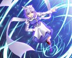  blue_eyes gayprince hat highres letty_whiterock outstretched_arm scarf short_hair smile solo touhou white_hair wind 
