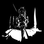  apple bow food fruit hair_bow long_hair magical_girl mahou_shoujo_madoka_magica monochrome polearm sakura_kyouko shaded_face solo spear weapon yoshioka_yoshiko zuta 