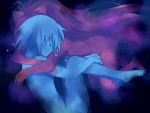  bad_id blue blue_hair fetal_position hug long_hair mahou_shoujo_madoka_magica maruki_(punchiki) miki_sayaka multiple_girls nude ponytail punchiki red sakura_kyouko short_hair tears 