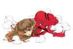  artist_request bodysuit brown_hair hair_in_mouth long_hair lying mass_production_eva miika mouth_hold neon_genesis_evangelion open_mouth plugsuit shikinami_asuka_langley simple_background soryu_asuka_langley souryuu_asuka_langley teeth 