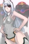  armpits bodysuit eyepatch face hands_on_hips infinite_stratos laura_bodewig long_hair pilot_suit red_eyes silver_hair solo tea_(artist) 