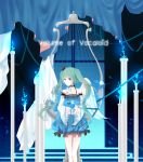  bad_id bare_shoulders blue blue_eyes blue_fire blue_flame bow detached_sleeves fire flower hair_bow hatsune_miku he_ji_(ryou) long_hair ribbon_choker short_dress single_wing standing taev twintails vocaloid wings 