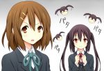  black_hair brown_eyes brown_hair head hirasawa_yui k-on! long_hair nakano_azusa red_eyes school_uniform short_hair tenzaru twintails 