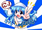  aoi_ryuunosuke blue_eyes blue_hair dress hat ikamusume long_hair perspective shinryaku!_ikamusume solo tentacle_hair v 