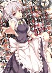  braid gingami izayoi_sakuya maid maid_headdress nagomi_no_ame open_mouth outstretched_arm outstretched_hand red_eyes roman_numerals short_hair solo touhou 