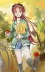  apple food foreshortening fruit kobako mahou_shoujo_madoka_magica ponytail red_hair redhead ribbon sakura_kyouko shorts 