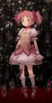  blood bubble_skirt choker dress gloves kaname_madoka magical_girl mahou_shoujo_madoka_magica moai_(aoh) open_mouth pink_eyes pink_hair shoes short_hair short_twintails solo standing twintails 