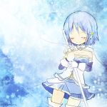  bare_shoulders blue_hair cape closed_eyes eyes_closed gloves magical_girl mahou_shoujo_madoka_magica miki_sayaka solo sword thigh-highs thighhighs weapon white_legwear white_thighhighs 