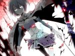  belt blue_eyes cape dutch_angle gloves magical_girl mahou_shoujo_madoka_magica miki_sayaka sea_(lordofk) short_hair smile solo sword tears thighhighs torn_clothes weapon white_gloves witch&#039;s_labyrinth witch's_labyrinth 