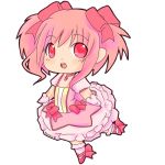  chibi gloves hair_ribbon kaname_madoka kenneos lowres magical_girl mahou_shoujo_madoka_magica open_mouth pink_eyes pink_hair ribbon shoes short_twintails transparent_background twintails white_gloves 