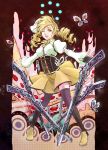  bad_id beret blonde_hair butterfly cake drill_hair fingerless_gloves food gloves gun hat m3_(artist) m3_(mmm003) magical_girl magical_musket mahou_shoujo_madoka_magica outstretched_arms puffy_sleeves rifle short_hair solo thigh-highs thighhighs tomoe_mami twintails weapon wink witch's_labyrinth yellow_eyes 