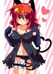  alternate_hairstyle animal_ears babydoll black_panties cat_ears cat_tail elbow_gloves garters gin_(shioyude) gin_946 gloves hair_down heart highres kaenbyou_rin leg_garter leg_ribbon lingerie panties red_eyes red_hair redhead short_hair solo tail tattoo touhou underwear undressing 