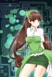  brown_hair circuit_board hair_ornament kaka_cheung long_hair personification ringed_eyes skirt solo taut_shirt 