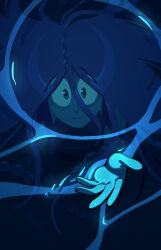  1girl blue_eyes blue_hair blue_skin closed_mouth colored_skin discount-supervillain gem_(steven_universe) highres homeworld_gem_uniform lapis_lazuli_(steven_universe) looking_at_viewer smile solo steven_universe water 