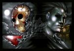  blood coat crossover epic fangs friday_the_13th halloween_(film) hockey_mask house jacket jason_voorhees jumpsuit lake mask michael_myers moon saliva teeth torn_clothes vs watermark 