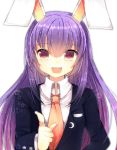  :d animal_ears bad_id blazer bunny_ears bust crescent dress_shirt fingernails kanzaki_maguro long_hair looking_at_viewer maguro_(gulen-x) necktie open_mouth pointing pointing_at_viewer purple_hair red_eyes reisen_udongein_inaba shirt smile solo star touhou 