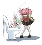  gcr77784 kaname_madoka kyubey kyuubee mahou_shoujo_madoka_magica pink_hair school_uniform shaded_face short_hair thigh-highs thighhighs toilet twintails white_legwear white_thighhighs zettai_ryouiki 