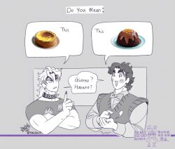 2boys blush dio_brando jojo_no_kimyou_na_bouken jonathan_joestar male_focus multiple_boys muscular muscular_male open_mouth phantom_blood pointing shirt short_hair speech_bubble stardust_crusaders tmblyeet upper_body 