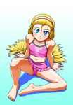  arm_support barefoot blonde_hair blue_eyes blush child face feet flat_chest hairband long_hair looking_at_viewer navel original semine solo spread_legs swimsuit tankini very_long_hair 