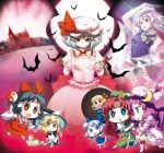  bat bat_wings beret blue_eyes book broom broom_riding chibi cirno crescent dress gohei hakurei_reimu hat hong_meiling izayoi_sakuya kabayaki_unagi kirisame_marisa maid maid_headdress multiple_girls patchouli_knowledge purple_eyes red_eyes remilia_scarlet rumia scarlet_devil_mansion star the_embodiment_of_scarlet_devil too_many_bats touhou wings yellow_eyes yin_yang 