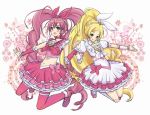  blonde_hair cure_melody cure_rhythm houjou_hibiki long_hair magical_girl midriff minamino_kanade multiple_girls musical_note pink_hair ponytail precure sasakura_towa skirt staff_(music) suite_precure twintails wrist_cuffs 