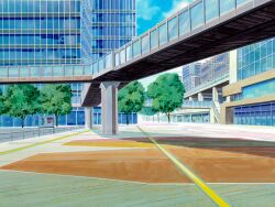  blue_sky building city cityscape clouds cloudy_sky day game_asset japan mahou_senshi_(series) mahou_senshi_symphonic_knights no_humans non-web_source official_art outdoors real_world_location road scenery school self-datamine shadow sign sky skyscraper street tokyo_(city) train_station tree visual_novel_cg 