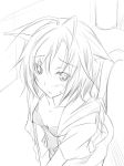  antenna_hair bare_shoulders blush cat_ears cat_tail down_blouse ears_lowered from_above graphite_(medium) idolmaster jacket kikuchi_makoto monochrome ribi short_hair sketch sweat tail traditional_media 