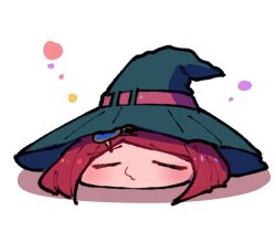  1girl black_hat blush closed_eyes closed_mouth commentary_request danganronpa_(series) danganronpa_v3:_killing_harmony gem_hair_ornament hat head_only highres simple_background solo white_background witch_hat youko-shima yumeno_himiko 
