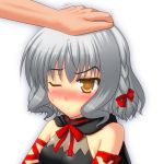  bell_zephyr blush braid cape night_wizard okifuta_tea petting ribbon short_hair silver_hair yellow_eyes 