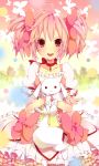  dress gloves hair_ribbon highres kaname_madoka kyubey kyuubee mahou_shoujo_madoka_magica pink_eyes pink_hair ribbon short_twintails twintails utaoka_(23com) 