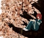  cherry_blossoms japanese_clothes nagamikennzi petals pink_eyes red_hair redhead rope saigyouji_yuyuko solo touhou tree 