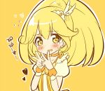  1girl blonde_hair blush choker cure_peace double_v dress earrings heart jewelry kimoko kise_yayoi long_hair magical_girl open_mouth ponytail precure smile_precure! solo tears tiara v wavy_mouth wrist_cuffs yellow_background yellow_eyes 