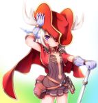  blush cape creator gloves hat hizukiryou holding holding_hat original purple_eyes purple_hair ragnarok_online smile solo violet_eyes white_hair wink 