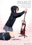  black_hair brown_eyes english flower guitar guitar_stand instrument k-on! kneeling long_hair nakano_azusa ragho_no_erika school_uniform skirt twintails 