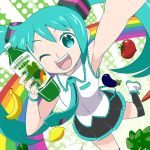  :d aqua_eyes aqua_hair arm_up armpits banana bell_pepper bracelet carrot eggplant face flat_chest food foreshortening fruit hatsune_miku holding jewelry lemon long_hair nail_polish necktie open_mouth poppippoo_(vocaloid) rainbow skirt smile solo sunafuki sunafuki_tabito thigh-highs thighhighs tomato twintails vegetable_juice very_long_hair vocaloid wink 