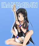  black_eyes black_hair guitar instrument iron_maiden_(band) k-on! kaiga long_hair raglan_sleeves 