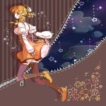  beret blonde_hair boots detached_sleeves drill_hair fingerless_gloves gloves hat mahou_shoujo_madoka_magica puffy_sleeves solo sparkle star thigh-highs thighhighs tomoe_mami yellow_eyes yuh 