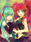  character_request detached_sleeves green_eyes green_hair hatsune_miku long_hair megurine_luka swinery twintails vocaloid 