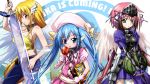  astraea blonde_hair blue_hair cosplay crossover ikaros kore_wa_zombie_desu_ka? masou_shoujo nymph sora_no_otoshimono twintails vampire wings 