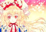  bad_id blonde_hair bow hair_bow hatomugi_munmun long_hair orange_eyes portrait solo touhou yakumo_yukari 