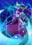  aosuke_(ayakawa_akito) ayakawa_akito belt blue_hair dress highres long_hair magic_circle ponytail red_eyes smile solo sword touhou watatsuki_no_yorihime weapon 